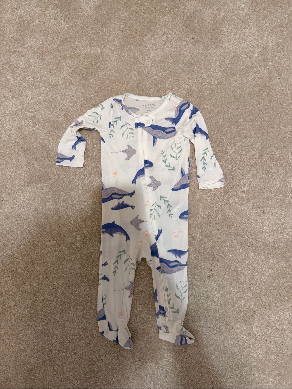 Carter's White Footed One-Piece with Blue Whale Print